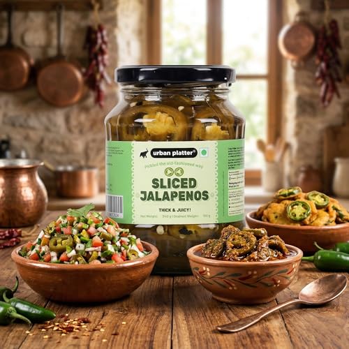 Image of Urban Platter Sliced Jalapenos, 340g [ Tangy & Spicy. Great Topping for Pizza, Tacos, Nachos. ]