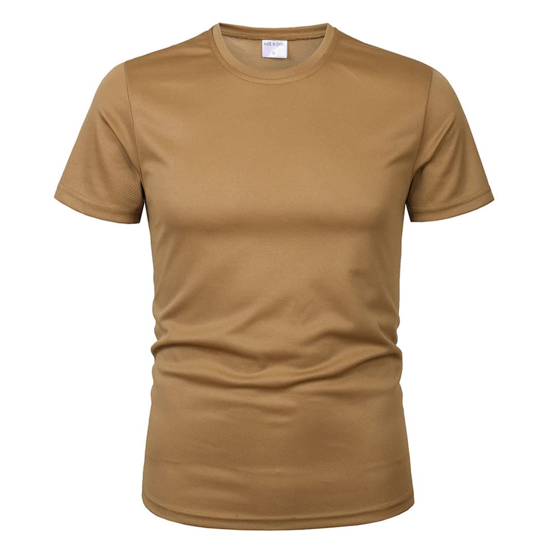 Ropa Militar Camiseta táctica para Hombre Camisa sólida de Cuello Redondo Camisa Transpirable de Secado rápido (Marrón M)