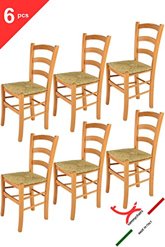 Tommychairs sillas de Design - Set 6 sillas Modelo Venice para Cocina, Comedor, Bar y Restaurante, con Estructura en Madera Color Miel y Asiento en Paja