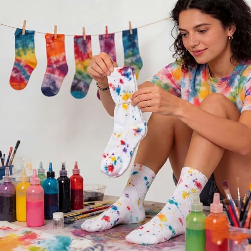 Image of Chicingyou White Cotton Socks for Tie Dye Painting Graffiti White Crew Ankle Socks Tie Dye Kit Party Supplies