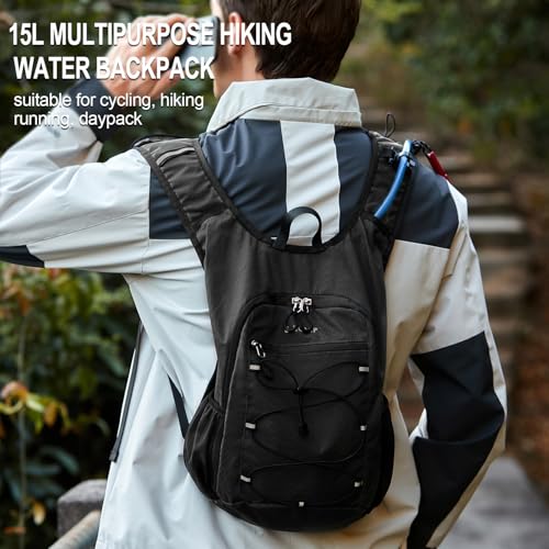 BOVIP Lightweight Hydration Back,15L Multipurpose Hiking Backpack with 1.5L Water Bladder ,Hydro Water Daypack for Cycling Hiking Rave for Men Women - image 2
