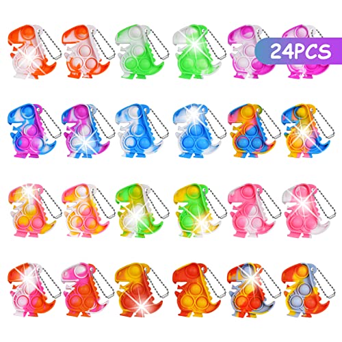 Ainiv 24Pcs Silicona Fidget Juguete Llavero,Colorido Dinosaurio Squeeze Pop Bubble Fidget Juguetes Sensoriales para TDAH, Alivio del Estrés Autismo, para Juego para Mayores de 14 años（12Colores）