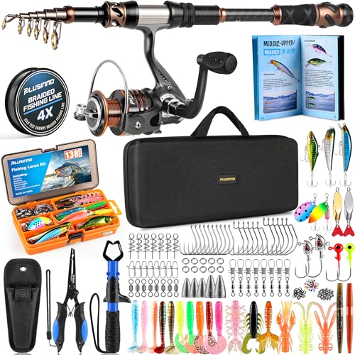 PLUSINNO Fishing Rod and Reel Combo with Telescopic Fishing Pole, Portable Travel Fishing Rods Kit...