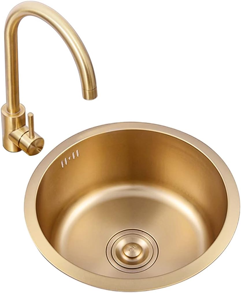 Kitchen Sinks,Kitchen Sink ​Single Bowl ​Bar Prep Sink, with Faucet Brushed round Sink, Drop-In Ordermount Installation/D~A/32 * 19Cm