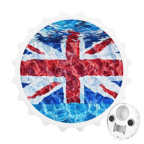 United Kingdom Flag in Water 2 in 1 Beer Bottle Opener Wall Mount Opener Portable Easy Storage Gift for Men Women White-style