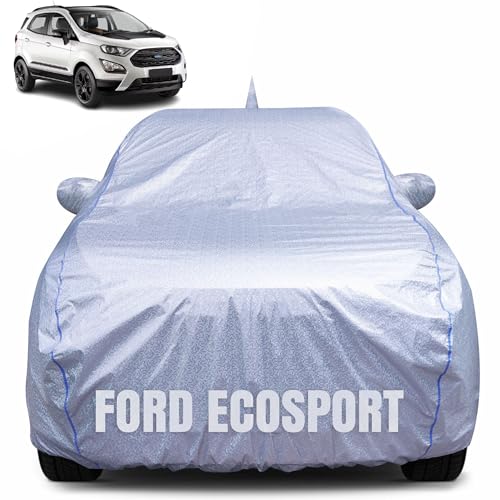 Image of 100% Waterproof Car Body Cover for Ford EcoSport with Mirror Pocket, Heat & UV Resistant, Triple Stitched, Soft Lining, Bottom Elastic & Piping (Silver Reflective)