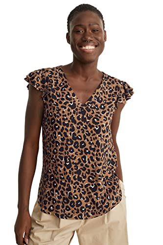 C&A Damen V-Ausschnitt Bluse Animalprint braun 42