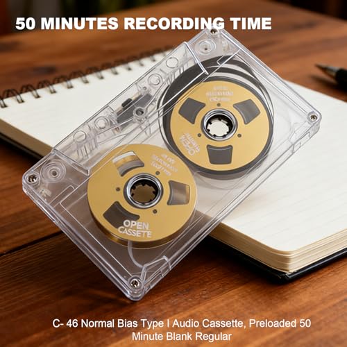 Gugxiom Reel to Reel Blank Cassette Tape, Double Sided Metal Audio Cassette Tape with 50 Minutes Recording Time, Ideal for Music Recording