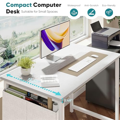 Image of OLIXIS Small Computer Desk, 31 Inch Gaming Desks for Home Office | Writing Study Craft Work Table, Computer Workstation for Bedroom Small Spaces with Storage Bag, All White