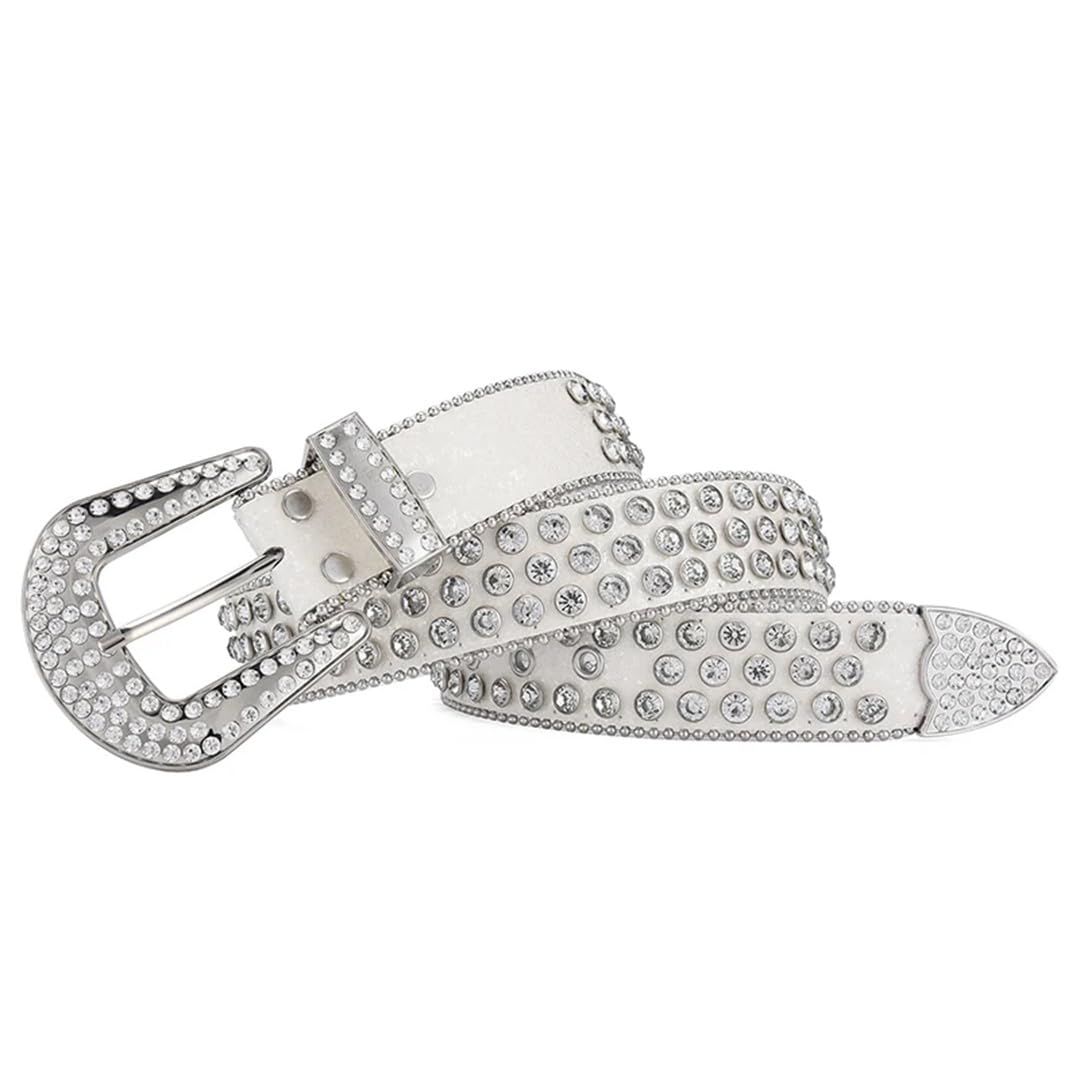 Cinturón de piel suave con tachuelas de diamantes de imitación para mujer