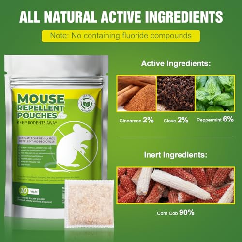 Mice Repellent Pouches, Peppermint Oil Rodent Repeller, Natural Pest Control for Rats Squirrels Insects, Indoor Outdoor Mouse Deterrent, Pet & Family Safe Alternative to Traps & Poison, 10 Packs - Image 2