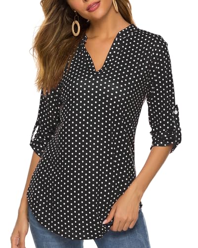 BDTECAOR Damen V Ausschnitt 3/4 Ärmel Shirts Business Lässige Oberteile Dressy Arbeit Tunika Blusen
