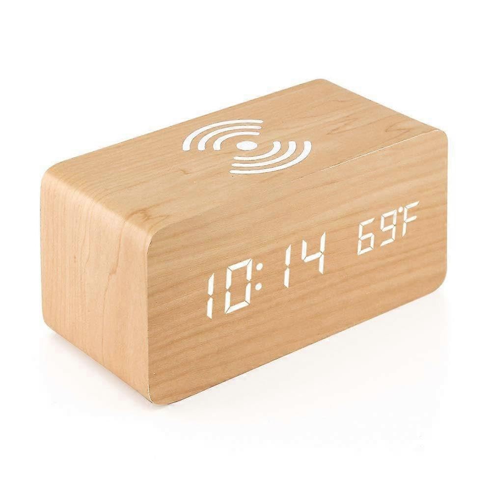 JOYHAPPST Multifunctional LED digital electronic alarm clock desktop charging clock wireless charging digital wooden clock