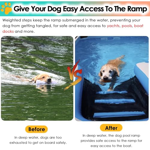 Hundebadeleiter Faltbare Rampen für Hundepools See/ Anlegestelle/ Boot/ Meer schwimmender Hundebadeleiter Rutschfeste EVA-Liegeplattform für Hunde bis 60 kg Einfach aufzublasen und zu entleeren(Blue,1