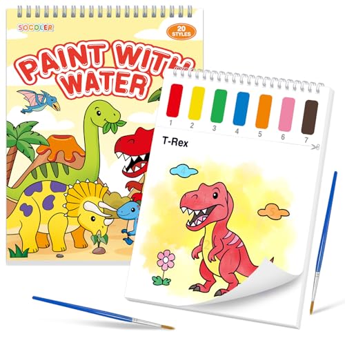 SOCOLER Paint with Water Coloring Books for Toddlers Mess Free Watercolor Painting Papers for Kids Water Color Paint Kit Art Craft Birthday Gift for Ages 1-3 4-8(Dinosaurs)