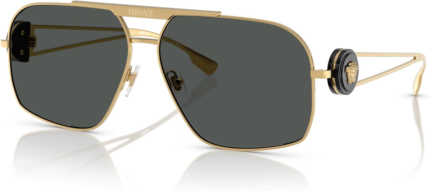 Versace Man Sunglasses Gold Frame, Dark Grey Lenses, 62MM