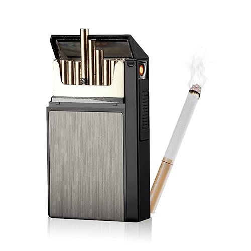 TOL Caja de cigarrillos con encendedor eléctrico caja de cigarrillos de aluminio cepillado para todo el paquete 20 cigarrillos de 3937in a prueba de TOL Caja de cigarrillos con encendedor eléctrico caja de cigarrillos de aluminio cepillado para todo el paquete 20 cigarrillos de 3937in a prueba de