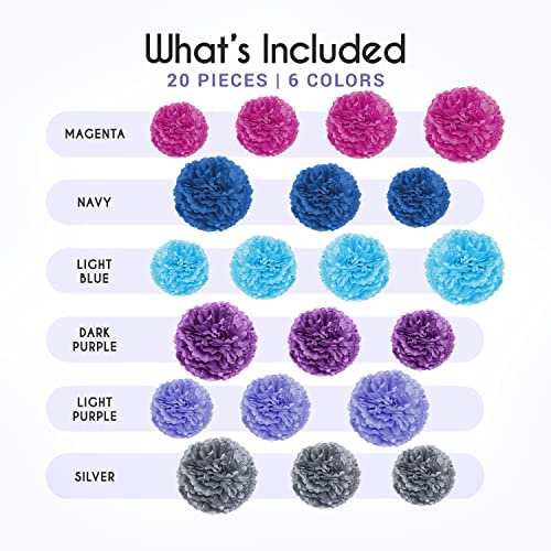 Image of EPIQUEONE Tissue Paper Pom-Poms Kit - DIY Tissue Flower & Pom Accent Decoration - Vibrant Baby & Bridal Party Colors - Reusable Party Decorations - 20 Count, Multicolor, 6 inch-14