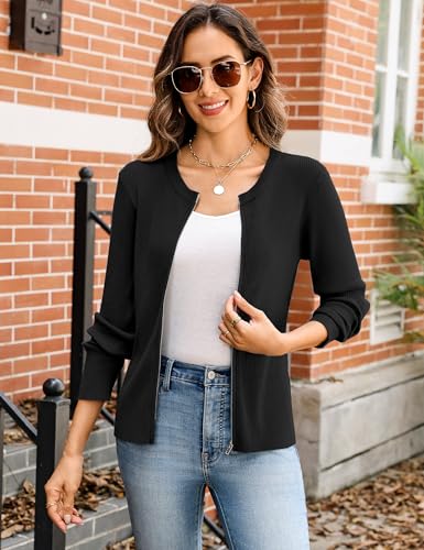 Totatuit Women's Long Sleeve Zip Up Sweater Lightweight Cardigan Crew Neck Tops Zipper Knitted Jacket2