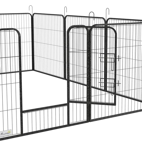 PawHut Welpenlaufstall 12-teilig 80cm hoch faltbar flexibel DIY Welpenauslauf mit 2 abschließbarer Tür 12 Gitterplatten Stahl Hundelaufstall für mittlere Hunde für drinnen draußen Aufbau werkzeugfrei