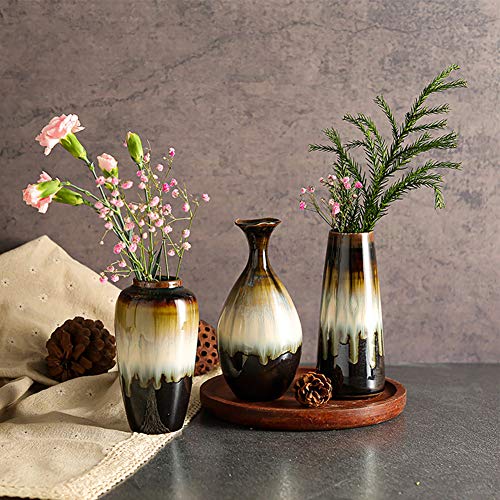 Anding Three-Piece Ceramic Vase Black Vase Special Design Style With Color Mixing Smooth And Bright Glazed Surface Home Decoration Living Room Decoration Party Display Modern Flower Vase (A906Set) #TOP2