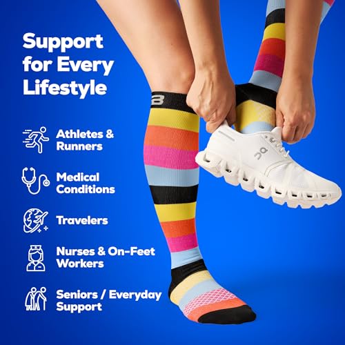 Image of SB SOX 3-Pair Compression Socks (15-20mmHg) for Men & Women - Comfortable Socks, Easy to Put On - Best Socks for Daily /Any Use, Running, Nurse, Travel
