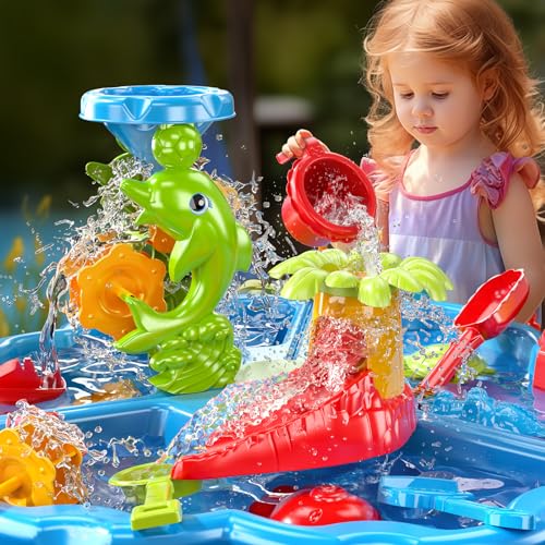Temi 9812 3-In-1 Sand Water Table, 28Pcs Kids Beach Summer Toys Sandbox Table thumb #4