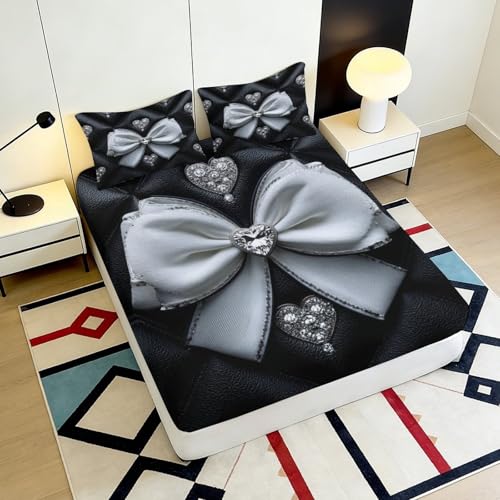 Chambre literie drap-housse 3D imprimé nœud cœur microfibre 200x200