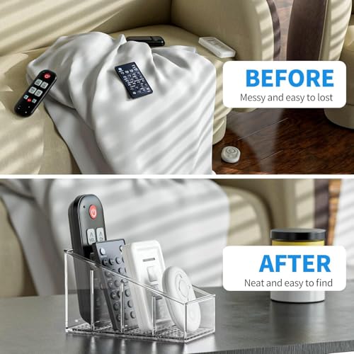 Image of MosQuick Remote Control Holder 4 Compartments desk Organizer mobile holder pen stand for table cute stationery items comb holder Makeup Brush Holders desk accessories Stationary Organiser Clear (1pc)