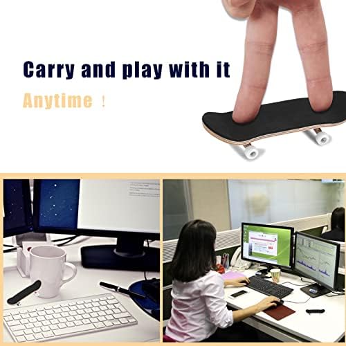 Miniatura 4 de Patineta de dedo de madera, rueda de rodamiento de stent, juguete novedoso para reducir la presión, regalos para niños (blanco)