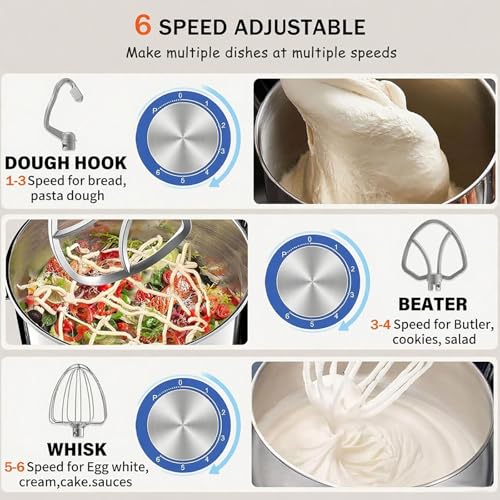 1400w Electric Stand Mixers For Baking Food Processor Blender Multifunctional 5 Speed Kitchen Mixer, 10l Stainless Steel Mixing Bowl, Removable Splash Guard, Whisk, Dough And Beater Attachment - Image 3