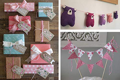 Leecogo Fio de Algodão Rosa e Branco para Padeiros, 656 Pés, Barbante de Açougueiro para Embrulho de