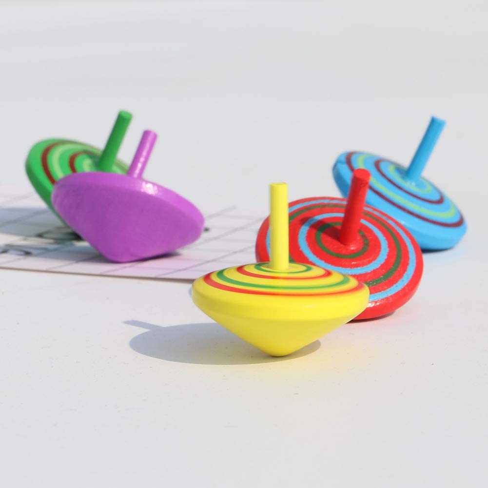 4Pcs Wooden Classic Colorful Spinning Tops Developmental Kids Stress Relieve Random Color, Random Colours, Standard - Image 2