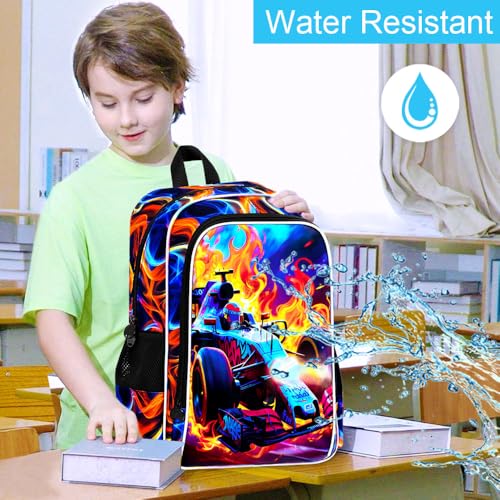 Image of 3Pcs Cars Backpack for Boy, 17 inch Bookbag for Elementary Preschool Kindergarten, Kids Fire School Backpacks with Lunch Box (Red)