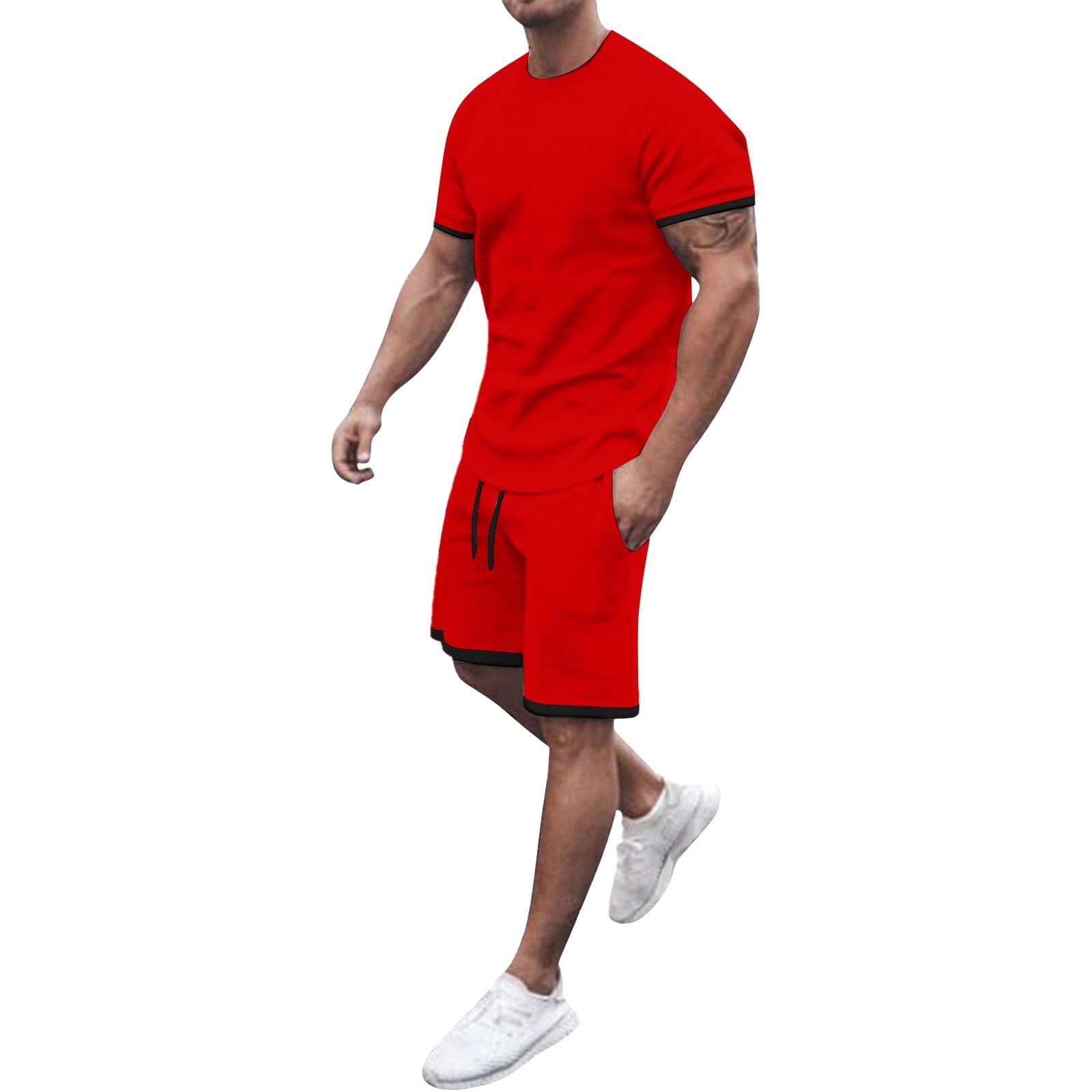 Generic Chándal para hombre, traje deportivo de verano de 2 piezas, traje de entrenamiento, conjuntos deportivos, camisetas de manga corta con cuello redondo + pantalones cortos, traje de ocio para hombres