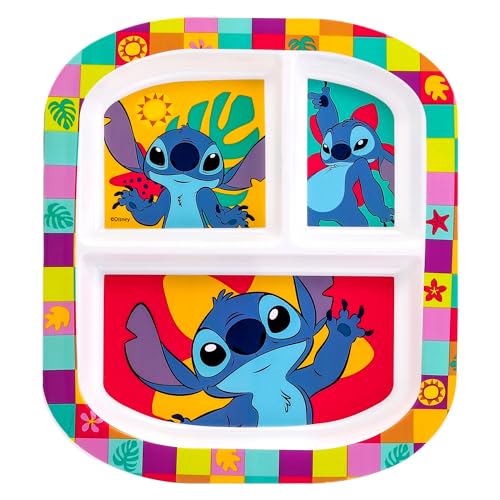 Zawadi Global Stitch Assiette à 3 sections réutilisables pour petit déjeuner et enfant