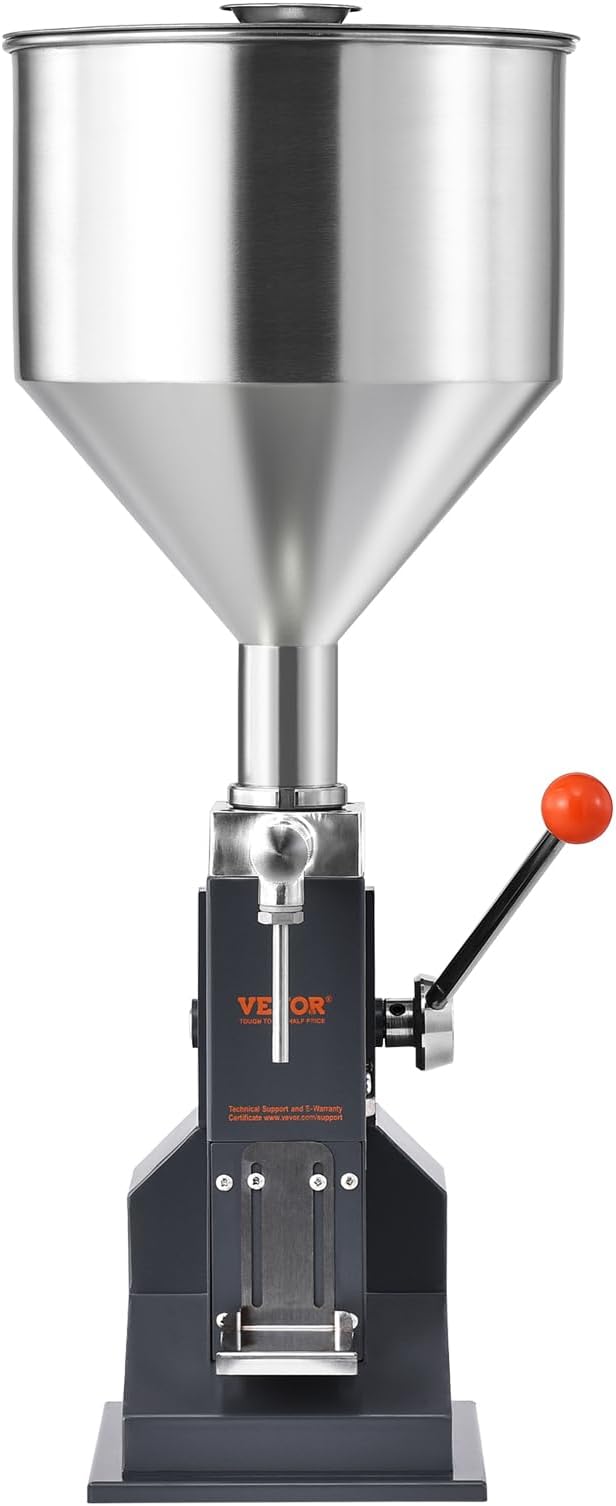 VEVOR Manual Paste Liquid Filling Machine, 5-100ml Adjustable Bottle Filling Machine, Stainless Steel Liquid Filler with 11.5L Hopper for Milk Water Juice Essential Oil Shampoo Cosmetic Honey