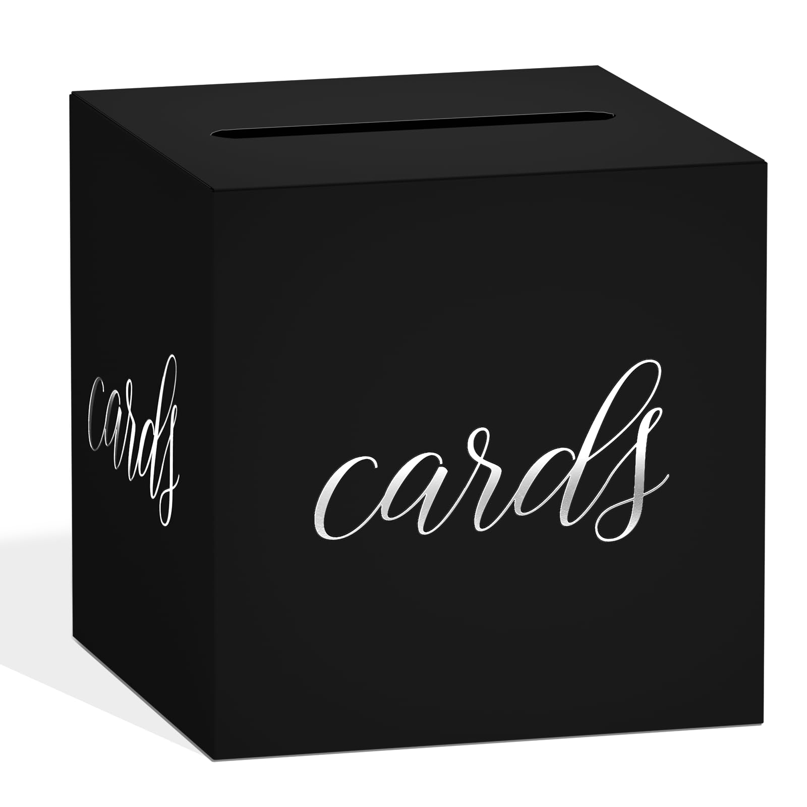 QINGRUIGO Black Silver Card Box with Gold Foil Design, Gift Cards Receiving Box for Birthdays Party, Wedding Receptions, Bridal & Baby Showers, Graduations, Retirements, Anniversaries