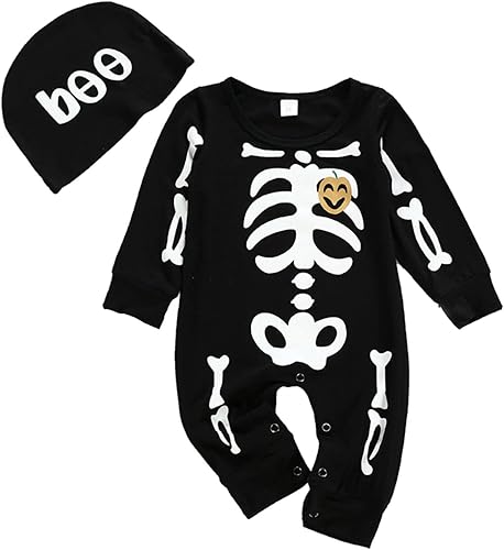 Ropa de Halloween para bebé niño pequeño, disfraz de esqueleto con capucha