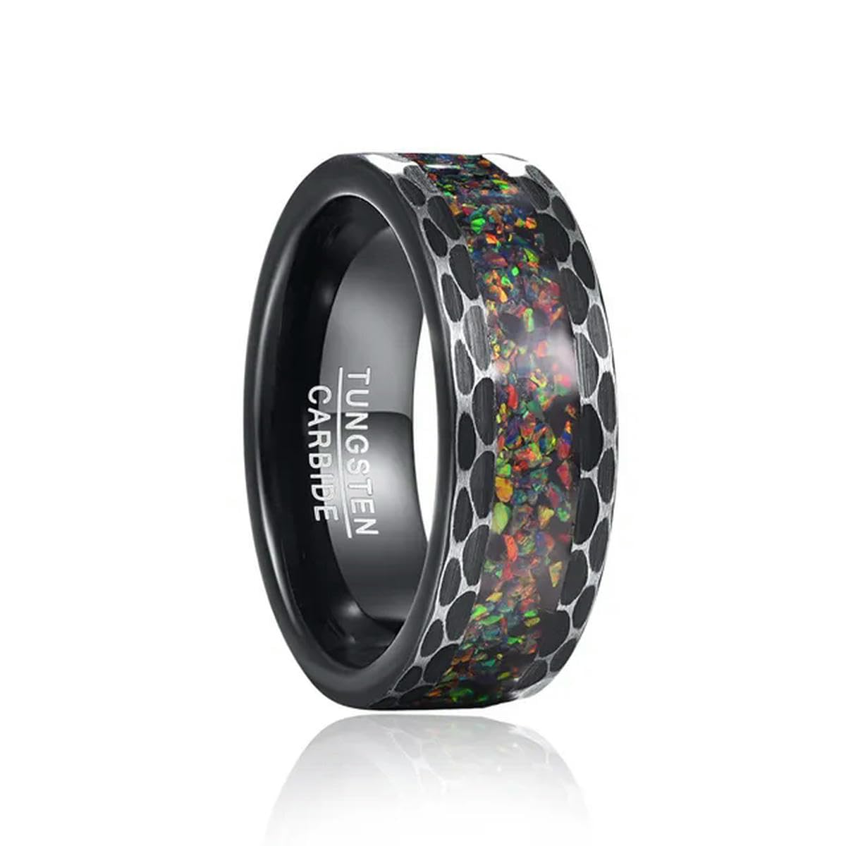 Anillo de carburo de tungsteno con Incrustaciones de Flores cepilladas de Flores de Borde Negro para Hombre Bague Homme de Carbono Negro para joyería de Boda de Matrimonio