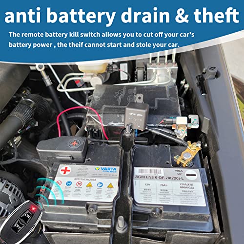 Remote Battery Disconnect Switch Kit, 200A Dc 12V Top Post Negative Battery Disconnect Switch For Car Rv Truck Vehicle,Battery Cut Off Switch Anti-Theft Prevent Battery Drain #TOP1