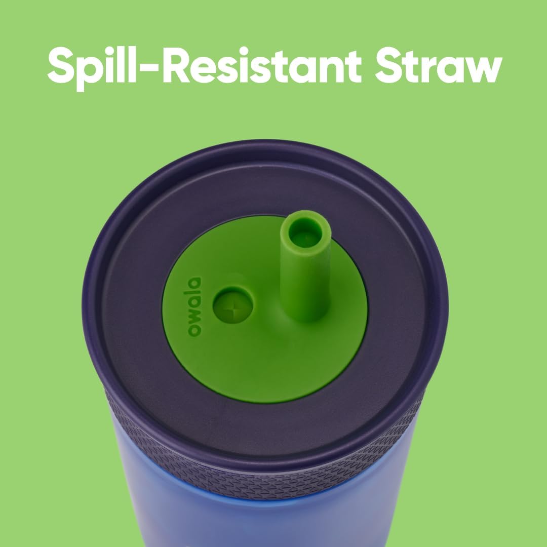 Owala Kids BPA-Free Plastic Tumbler with Spill Resistant Flexible Straw, Easy to Clean, Kids Water Bottle, Great for Travel, Dishwasher Safe, 15 Oz, Navy and Blue (Home Base) - Image 2