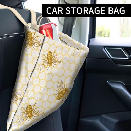 Image of Car Trash Can, Cute Car Trash Bag, Hanging Car Organizer and Storage Bag, Trash Bin for Car Accessories, Vehicle, Travelling, Camping Cute Yellow Bees Honey