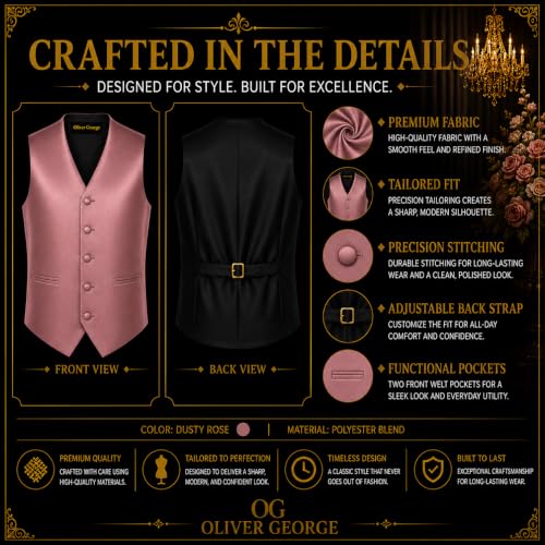 Image of Oliver George 4pc Men's Solid Formal Suit Waistcoat Tuxedo Dress Vest Necktie Bowtie Handkerchief Set for Suit or Tuxedo