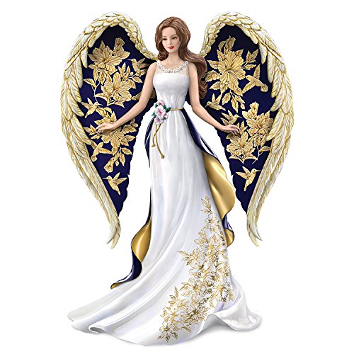 The Hamilton Collection Lena Liu Angel Figurine with Hand Applied Golden Floral and Hummingbird Artwork