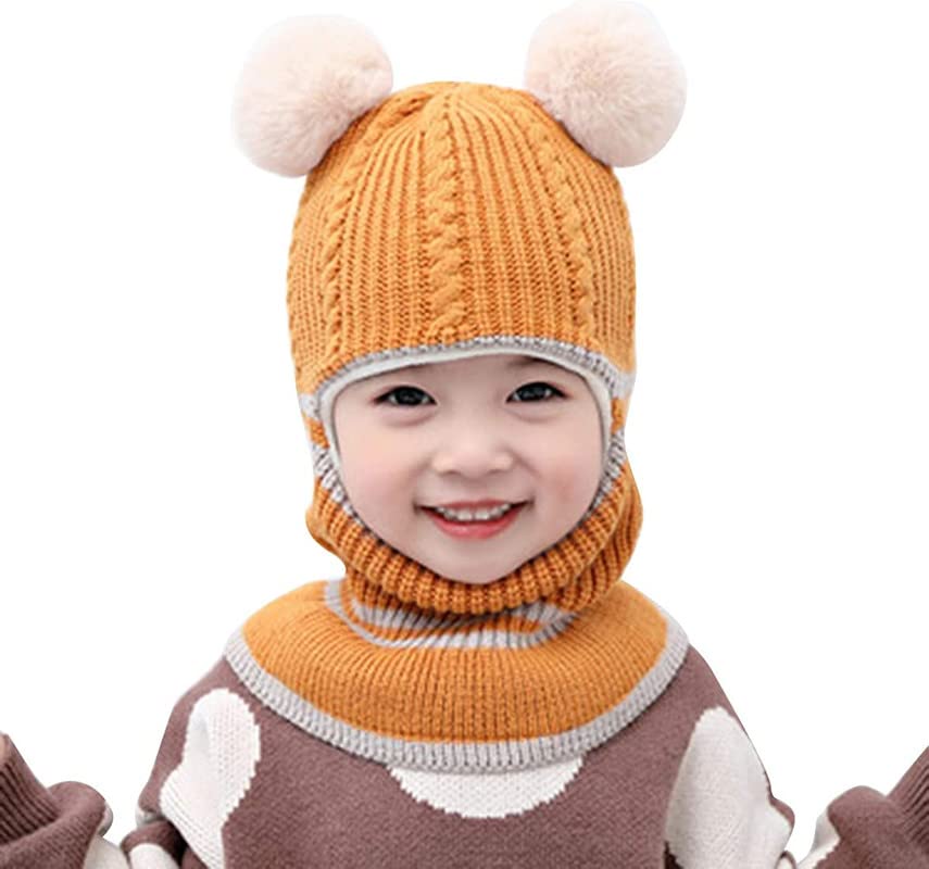 Image of Toddler Winter Hat With Scarf and Earflap Hood - Fleece Lined Monkey Cap for Baby and Kids (6 Months to 7 Years)