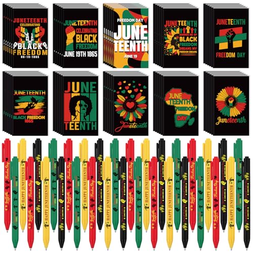 Resurhang 60 Sets Juneteenth Giveaways Notebook Ballpoint Pens Bulk Juneteenth