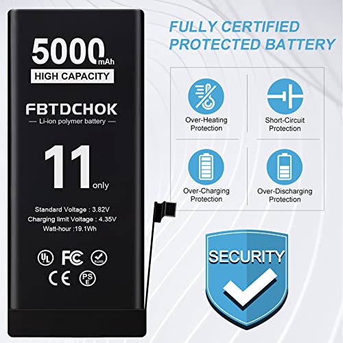 Fbtdchok [5000Mah Upgraded Replacement Battery Compatible With Iphone 11, [New Version] Ultra High Capacity 0 Cycle A+ Battery Replacement For Iphone 11, With Complete Repair Tool Kit #TOP4