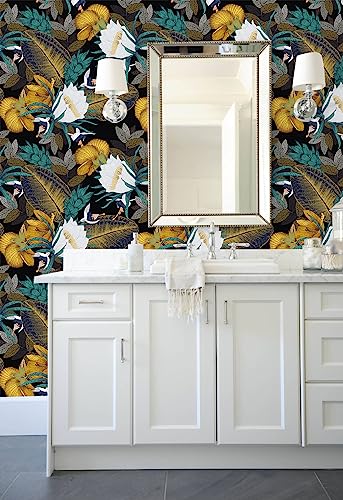 Haokhome 93106 Vintage Floral Peel And Stick Wallpaper For Bedroom Black/Bronze/Navy/White Removable Accent Wall Decorations 17.7In X 118In #TOP2