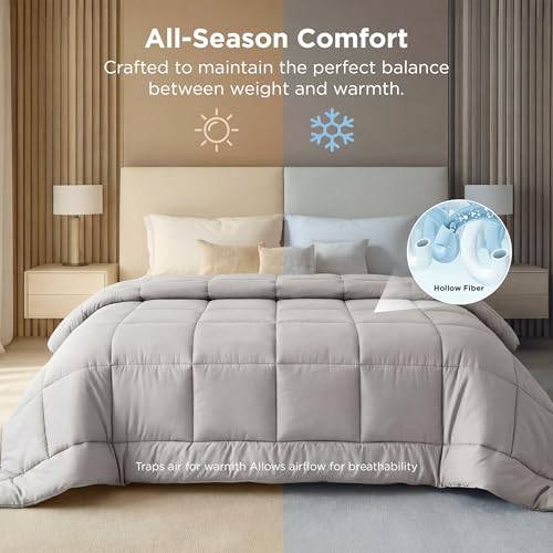 Image of Bedsure Comforter Duvet Insert - Quilted Comforters Oversize Queen, All Season Duvet, GentleSoft Down Alternative Bedding, with 8 Tabs, Gifts for Women /Men, Light Grey, Oversize Queen 98 x 98 Inches